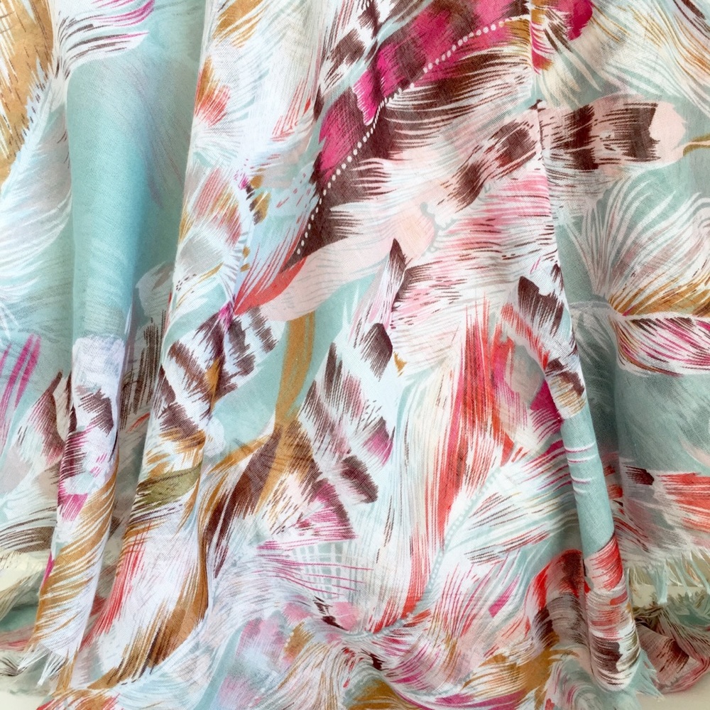 FEATHERS Huge square Boho Festival turquoise scarf